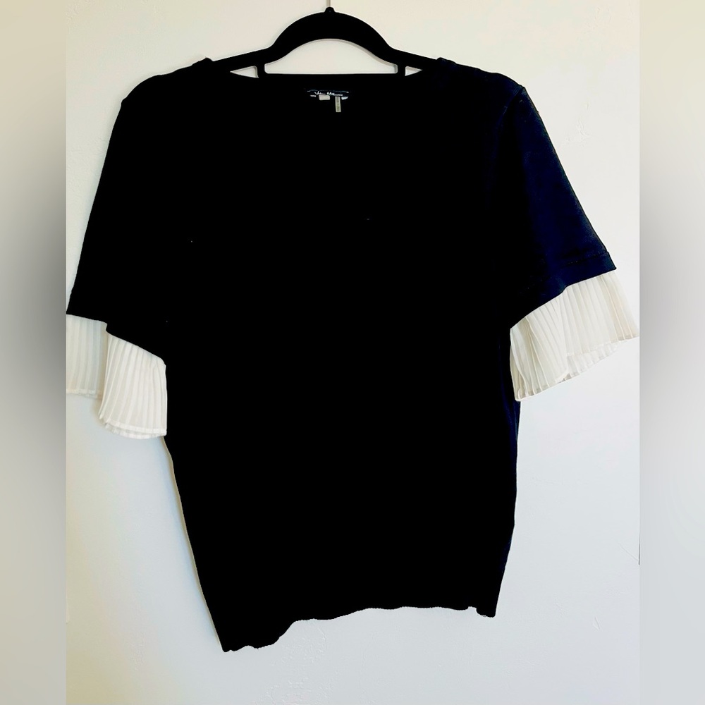 Vila Milano Women's Black Sweater Top W/ White Pleats On Bottom Of Sleeves